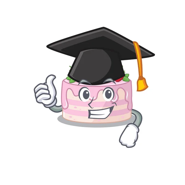 Feliz e orgulhoso de bolo de morango usando um chapéu de graduação preto —  Vetores de Stock