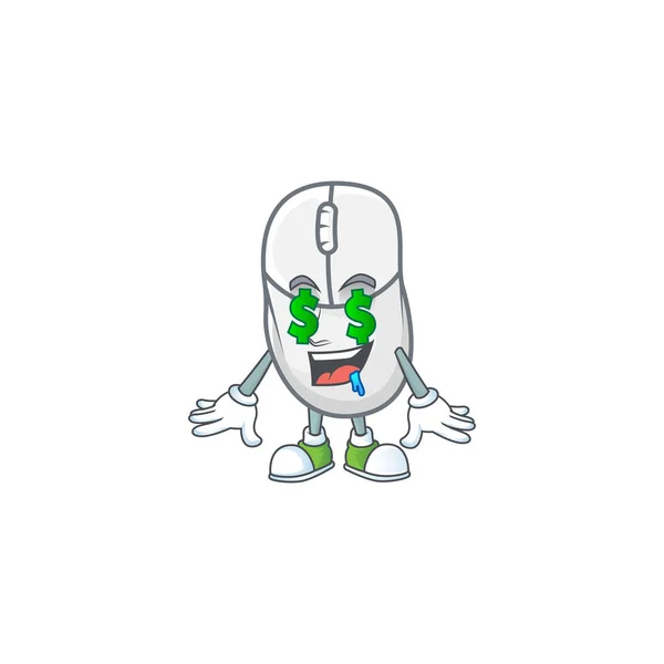 Stile personaggio dei cartoni animati di mouse bianco con Money eye — Vettoriale Stock