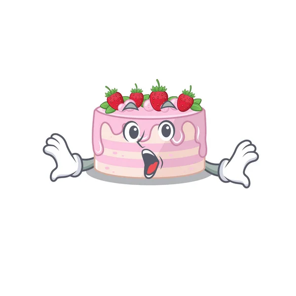 Conceito de design mascote bolo de morango com um gesto surpreso — Vetor de Stock