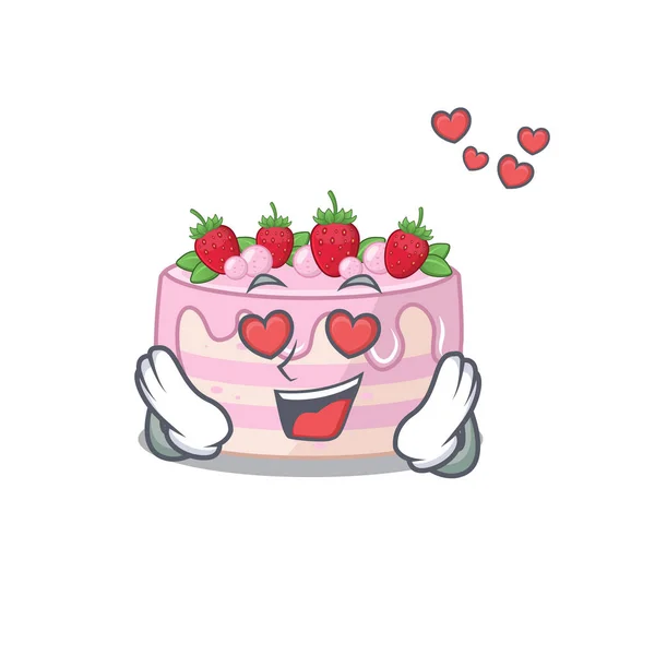 Romantique tomber amoureux fraise gâteau dessin animé personnage concept — Image vectorielle