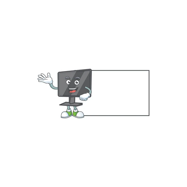 Vrolijke computer scherm mascotte stijl ontwerp met whiteboard — Stockvector