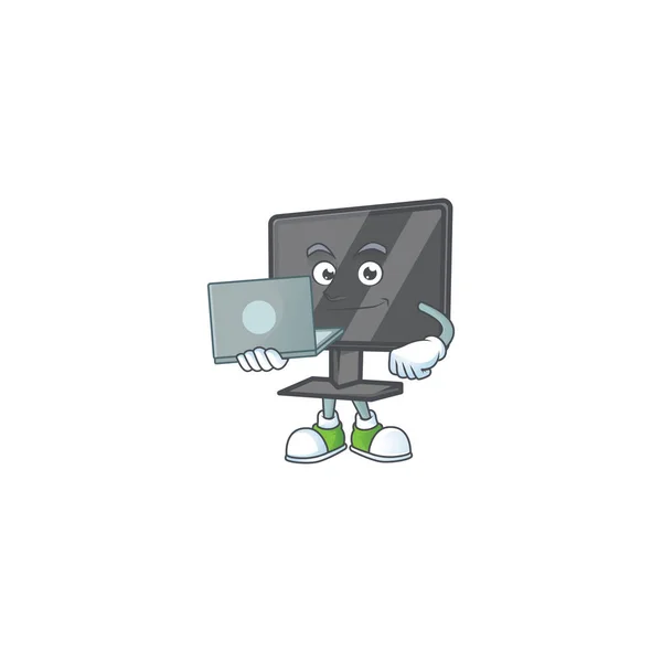 Un icono inteligente de la mascota de la pantalla del ordenador que trabaja con el ordenador portátil — Archivo Imágenes Vectoriales