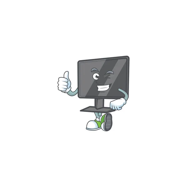 Un icono de la mascota de la pantalla del ordenador haciendo el gesto Pulgares hacia arriba — Archivo Imágenes Vectoriales