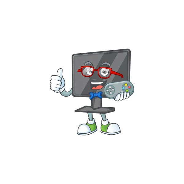 Un atractivo jugador pantalla de ordenador diseño de personajes de dibujos animados — Vector de stock