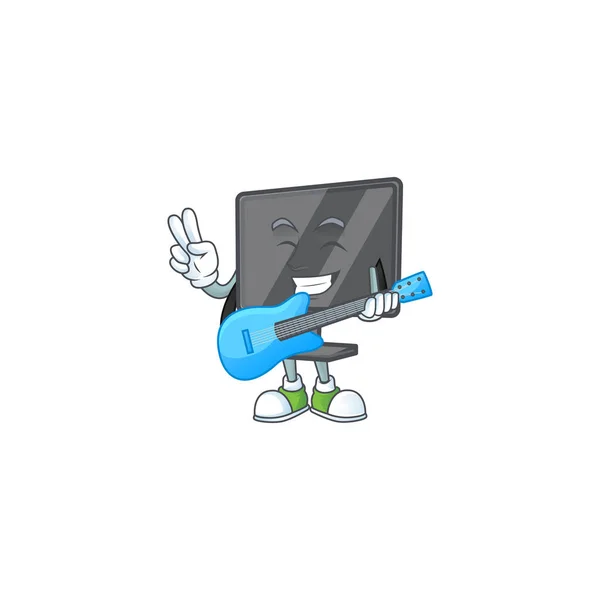 Een cartoon karakter van computer scherm spelend een gitaar — Stockvector