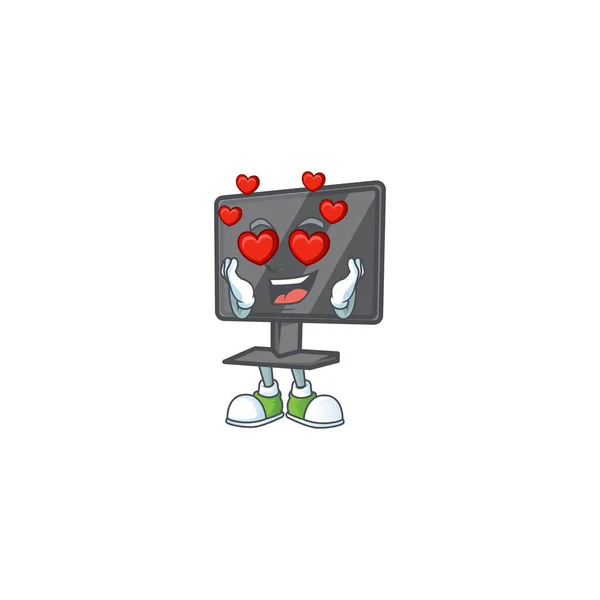 Ein romantischer Computerbildschirm Cartoon-Maskottchen-Design-Stil — Stockvektor