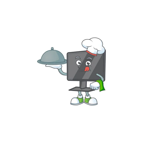 An icon of computer screen as a Chef with food on tray ready to serve — Stock vektor