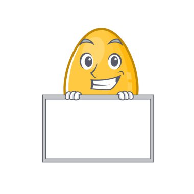Golden egg cartoon design concept grinning with board