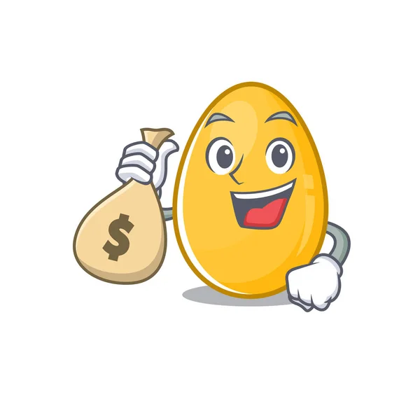 Reiche und berühmte Comicfigur aus goldenem Ei mit Geldbeutel — Stockvektor