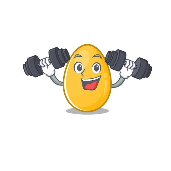 Fitur sporty latihan desain maskot telur emas menggunakan barbel - Stok Vektor