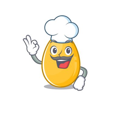 Altın Yumurta çizgi film karakteri şef olarak çalışıyor ve beyaz şapka takıyor.