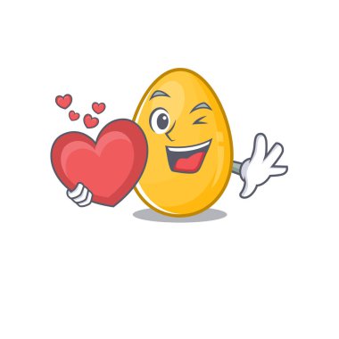 Bir kalp taşıyan romantik altın yumurta karikatürü.
