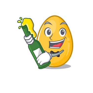 Altın yumurta ve bira şişesinin maskotluk tasarımı.