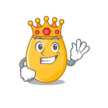 Sahnede bir kral olarak sahnelenen altın yumurtanın bir maskot tasarımı.