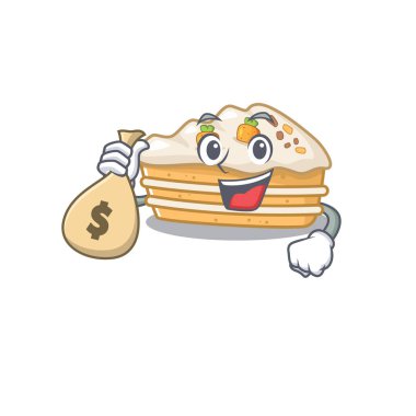 Zengin ve ünlü havuçlu kek çizgi film karakteri para çantası tutuyor.