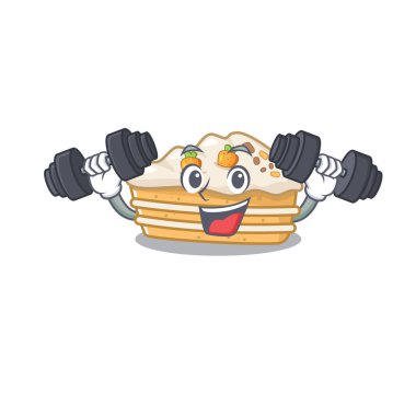 Sportif Fitness egzersiz havuç kek maskotu tasarımı halterler