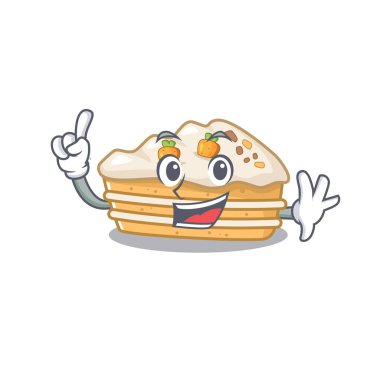 Maskot konsepti havuçlu kek ve bir parmak hareketi.