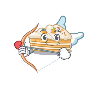 Havuçlu kek, ok ve kanatlı aşk tanrısı çizgi film tasarımı.