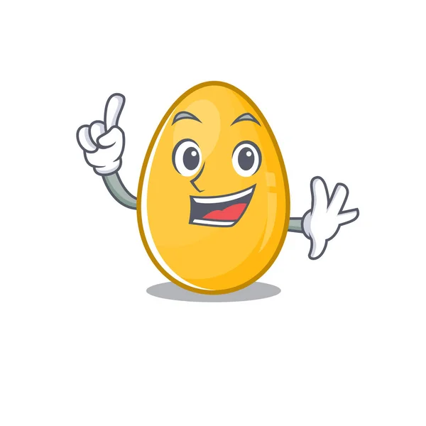 Maskot konsep kartun telur emas dalam satu gerakan jari - Stok Vektor