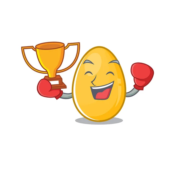 Fantastischer Boxsieger mit goldenem Ei im Maskottchen-Cartoon-Design — Stockvektor