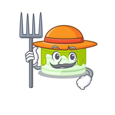 Mutlu Çiftçi kivi kek çizgi filmi şapka ve aletlerle