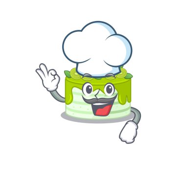 Kivi kek çizgi film karakteri aşçı olarak çalışıyor ve beyaz şapka takıyor.