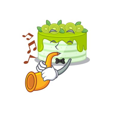 Maskot tasarımı konsepti. Trompet çalan kivi keki.