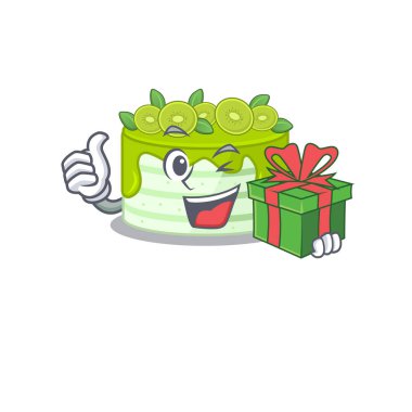 Mutlu kivi kek karakterinin hediye kutusu var.
