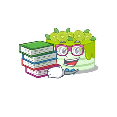 Maskot çizgi filmi Kiwi keki, kitapla çalışıyor.