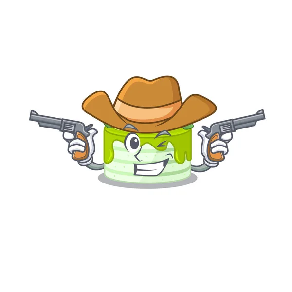 Kiwi cake Cowboy cartoon concept having guns — Stock Vector