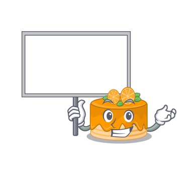 Turuncu pasta maskotu tasarımının şirin bir resmi.