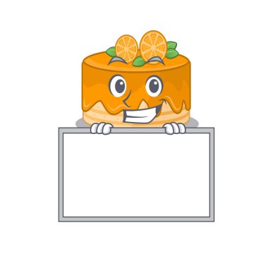 Tahtayla sırıtan turuncu pasta çizgi film tasarımı konsepti