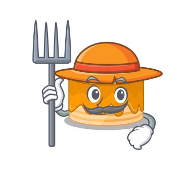 Mutlu Çiftçi portakallı pasta çizgi filmi. Şapkalı ve aletli.