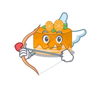 Tatlı turuncu pasta Aşk Tanrısı çizgi film tasarımı ok ve kanatlı