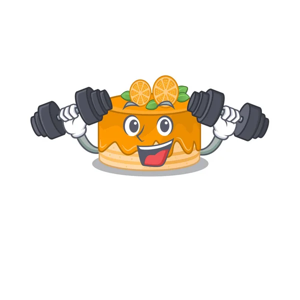 Sporty Fitness exercitar design mascote bolo de laranja usando sinos —  Vetores de Stock