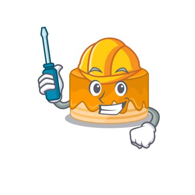 cartoon character style orange cake working as an automotive
