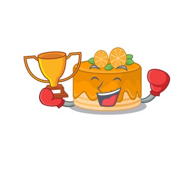 fantastic Boxing winner of orange cake in mascot cartoon design