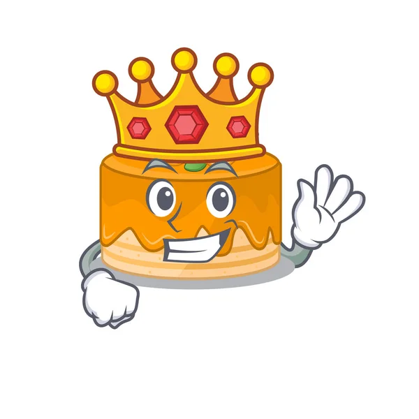 A cartoon mascot design of orange cake performed as a King on the stage — Stok Vektör