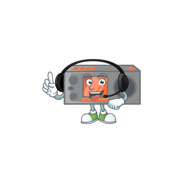 Dulce diseño de personaje de dibujos animados transceptor de radio hablando en un auricular — Vector de stock