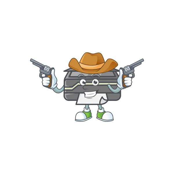 The brave of printer Cowboy cartoon character holding guns — 스톡 벡터