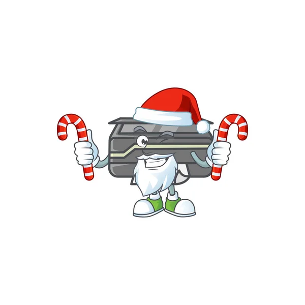 Cartoon mascot style of printer in Santa costume with candy — Stok Vektör
