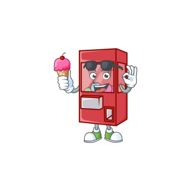 Oyuncak pençeli makine maskot tarzı dondurma yiyor.