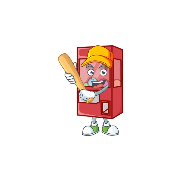 An active healthy toy claw machine mascot design style playing baseball — Stock Vector