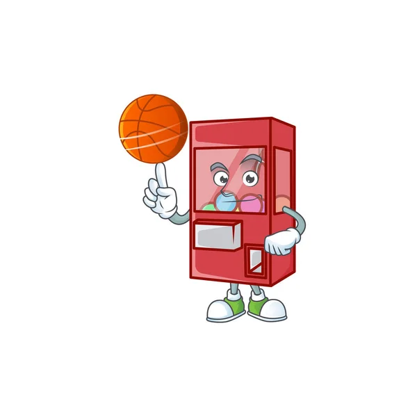 Un personnage de dessin animé de machine à griffe de jouet fort avec un basket-ball — Image vectorielle