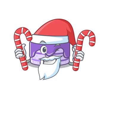 Yaban mersinli kek. Çizgi film karakteri. Noel Baba kostümü giyiyor.