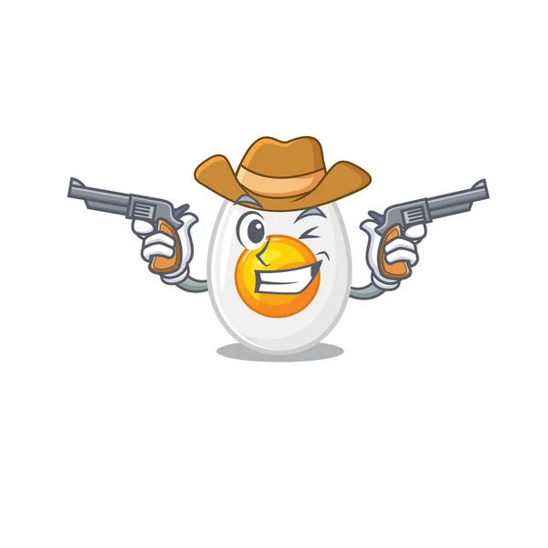 Boiled egg Cowboy cartoon concept having guns — Stock Vector