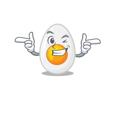 Kaynamış yumurta ve göz kırpan göz şeklinde şirin bir maskot çizimi.