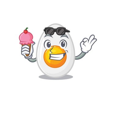 Mutlu yüz haşlanmış yumurta karikatürü tasarımlı dondurma.