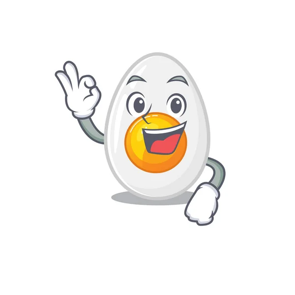 Egy vicces kép főtt tojásról, ahogy egy oké mozdulatot tesz. — Stock Vector