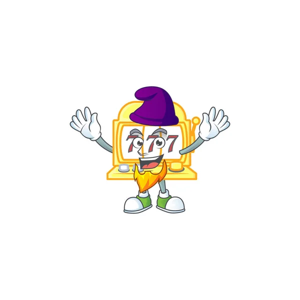 Cute golden slot machine mascot icon performed as an Elf on the stage — Stock Vector